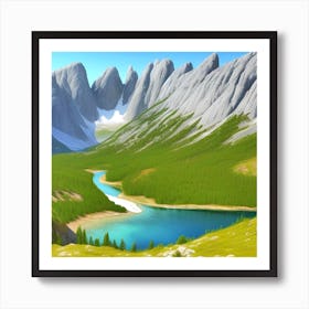 Landscape With Mountains And Lake 1 Art Print