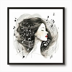 Woman Seeing Musical Notes Canvas Print Art Print