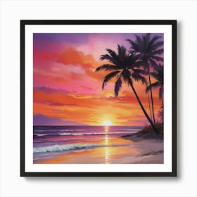 Sunset At The Beach paintings art print 5 Art Print