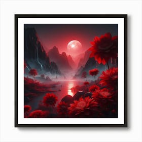 Red Flowers In The Mountains Art Print