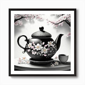 Firefly An Intricate Beautiful Japanese Teapot, Modern, Illustration, Sakura Garden Background 81958 Art Print