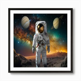 Astronaut In Space With Planets Art Print