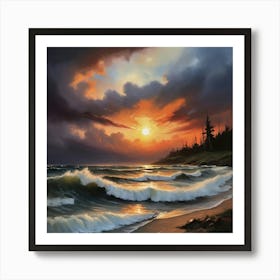 Sunset At The Beach Paintings Art Print 6 Art Print