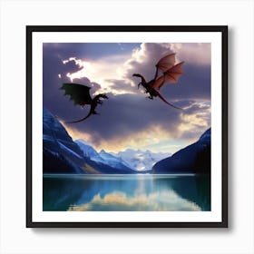 Dragons fight Over Lake Louise Art Print