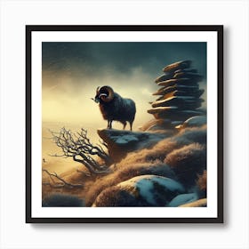 Ram In The Snow 10 Art Print