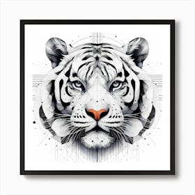 White Tiger Head - Abstract Line Art Illustration 180 Art Print