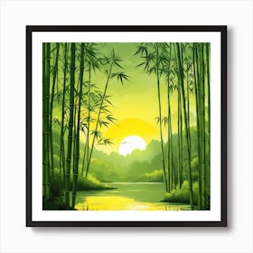 A Stream In A Bamboo Forest At Sun Rise Square Composition 45 Art Print