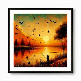Fishing At Sunset 1 Art Print