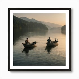 Fishing On A Lake Art Print
