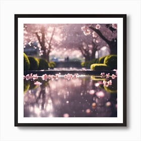 Formal Park Garden with Cherry Blossom Trees Art Print