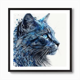 Bold & Blue Cat Art Print