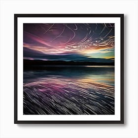 Star Trails Over Water 1 Art Print