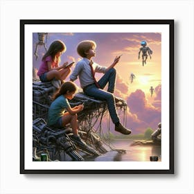 Children On A Boat Art Print