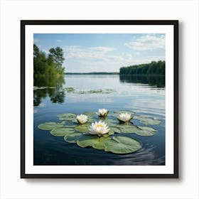 Water Lily On The Surface Of A Placid Swedish Lake During A Summer Morning Minimalist Style Captur 2 Art Print