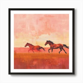 Horses Running At Sunset Art Print