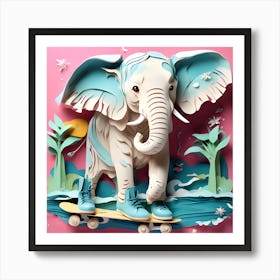 Elephant On Skateboard Art Print