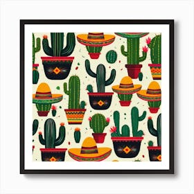 Mexican Cactus Pattern 10 Art Print