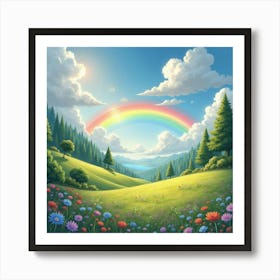 Glistening Rainbow Over Enchanted Landscape, Watercolor 1 Art Print