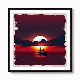 Sunset Sailboat Free Vector Poster