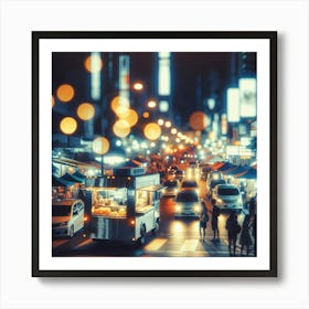 Blurry City Street At Night Art Print
