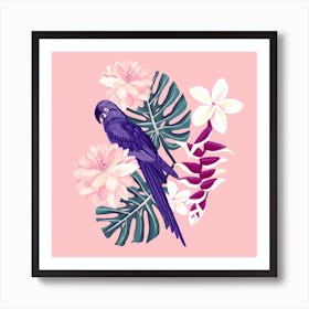 Tropical Monstera And Bird Square Art Print