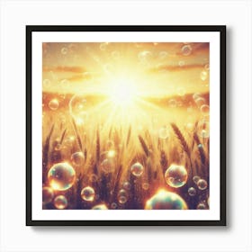 Sunrise Over Wheat Field With Bubbles Poster