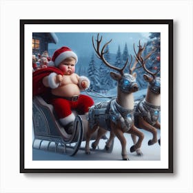 Santa Claus And Reindeer Art Print