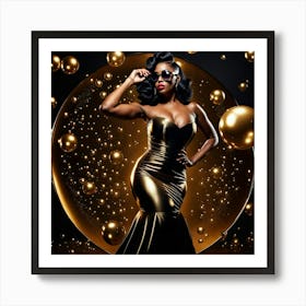 Woman In A Gold Dress Art Print