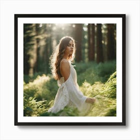 Beautiful Woman In The Forest 16 Art Print