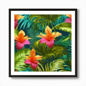 Tropical Flowers Seamless Pattern 3 Art Print