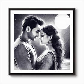 Couple In Love At Night Art Print