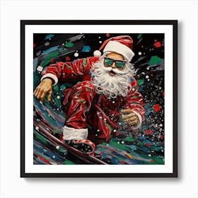 Santa Claus Snowboarding 2 Art Print