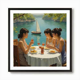 Asian Ladies Boating Party Art Print