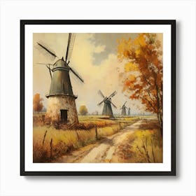 Vintage Oil Painting, Farmhouse Wall Decorations, Vintage Landscape, Printable Wall Art, Vintage Landscape Oil Painting.
.17.Windmills. Art Print