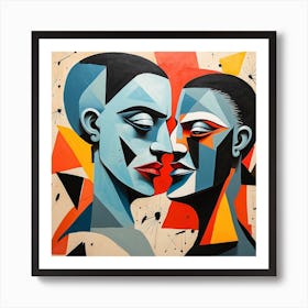 Two Men Facing Each Other, Couple Pop Surrealism, art, painting 4 Art Print