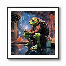 Frog in Cyberpunk Futuristic Enviroment Art Print