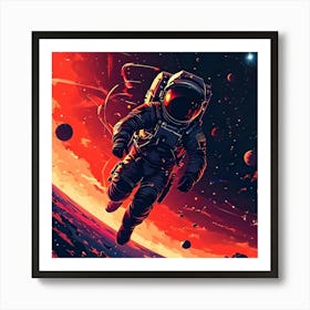 Exploring the Cosmos: Astronaut Adrift Among Planets and Stars Art Print