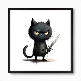 Black Cat With A Knife 1 Art Print