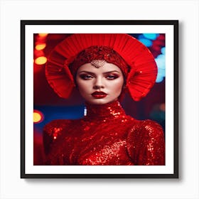 Beautiful Woman In Red Dress Art Print