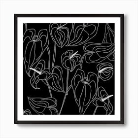 Black And White Linear Anthurium Art Print