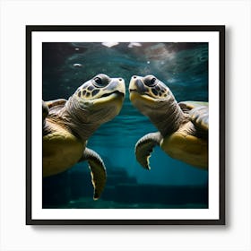 Two Turtles Kissing Underwater Art Print