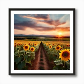 Sunflower Fields In Tuscany Art Print