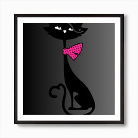 Black Cat With Pink Bow Art Print