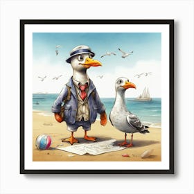 Two Seagulls On The Beach Art Print