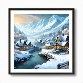 Snow Covered Village Art Print