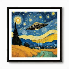 Ufo At Starry Night Van Gogh Painting 1 Art Print