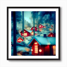 Swedish Village At Night Art Print