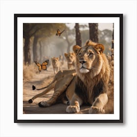 Lions And Butterflies Art Print