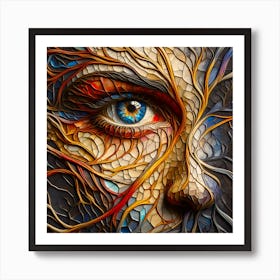 Portrait Of A Woman's Eye In Closeup - An Embossed Abstract Artwork in Multi Colors with Veins-Like Texture Effect All Over The Face Art Print