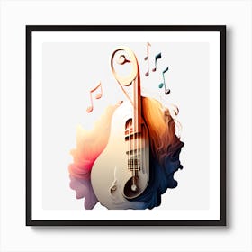 Guitar With Music Notes Art Print